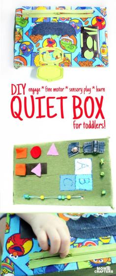 This DIY sensory board is so DOABLE and easy to make! You don't need tools or special equipment and it is full of toddler activities to develop fine motor skills, sensory play, and to teach colors, shapes, alphabet, and more!
