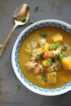 CURRIED RICE, SHRIMP & PUMPKIN SOUP [heatherchristo] [shrimp prawn]