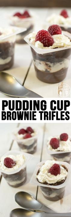 
                    
                        Pudding Cup Brownie Trifles - These simple and delicious pudding cup brownie trifles are a perfect elegant chocolate dessert.
                    
                