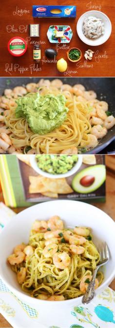 Shrimp  Avocado Pasta. Avocado, lemon, garlic, and freshly cracked pepper. #seafood #shellfish #light_pasta #dinner_recipes #seafood_pasta
