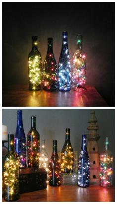 
                    
                        DIY wine bottles with string lights. Love it!
                    
                