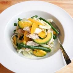 Poached chicken, avocado and orange salad