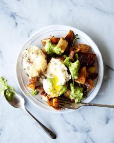 
                    
                        Fried Eggs With Italian Salsa Verde and Fried Smashed Potatoes
                    
                