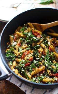 20-Minute Lemon Pesto Penne - baby broccoli, oven roasted tomatoes, pesto, fresh lemon, feta, and basil. pasta recipes, easy pasta recipes, chicken pasta recipes, healthy pasta recipes, pasta recipes easy, italian pasta recipes, chicken and pasta recipes, penne pasta recipes, vegetarian pasta recipes, simple pasta recipes, shrimp and pasta recipes, quick pasta recipes
