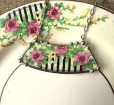 
                    
                        Vintage wild roses broken china jewelry necklace made from a broken plate
                    
                