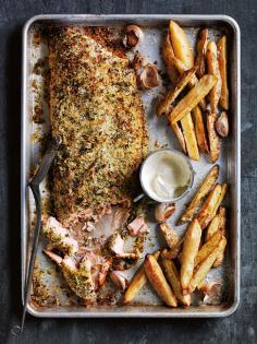 
                    
                        fennel + herb crusted salmon + garlic potatoes
                    
                