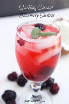 Sparkling Coconut Blackberry Spritzer - Refreshing alcohol free drink - Perfect for cool summer nights!