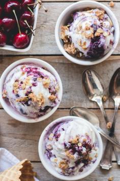 Cherry & Blueberry Crisp Ice Cream made with Jeni's Splendid Ice Cream's base recipe! // @butterlustblog