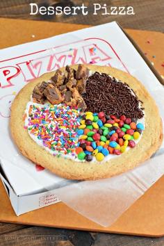 This is such a fun thing to do with the kids. Make a dessert pizza from a sugar cookie and let the kids do their own toppings!