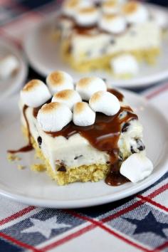 No Bake S'Mores Cheesecake Bars Recipe.