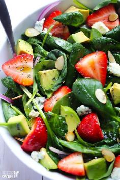 Avocado Strawberry Spinach Salad Recipe - with poppyseed dressing:   Poppyseed Dressing Ingredients: 1/2 cup avocado oil (or any oil, such as olive oil) 3 Tablespoons apple cider vinegar 2 Tbsp. honey 1 Tbsp. poppy seeds pinch of ground dry mustard (optional) salt and pepper