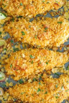 Baked Ranch Chicken Tenders and Veggies - No one will ever believe that these crisp chicken fingers are completely baked and cooked on ONE PAN with veggies!