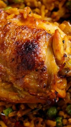 One Pan Spanish Chicken and Rice (Arroz Con Pollo) with Fire Roasted Peppers ~ Crispy Spanish Chicken and Rice all cooked in one pan…including the Crispy Chicken!