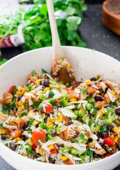 Mexican Chicken and Rice Salad - a fresh summer salad loaded with black beans, chicken, corn and rice