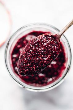 Triple Berry Refrigerator Jam recipe - 3 simple ingredients, 5 minutes prep, no heat, and refined sugar free! You will not believe how easy this is! | pinchofyum.com