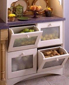 60+ Innovative Kitchen Organization and Storage DIY Projects - Drawer Storage for the Kitchen: You’ve seen those amazing kitchens that seem to have a space for everything. Well, you don’t actually have to spend a fortune getting organized. You can add bins for veggies and fruits, pull out drawers for cutlery and even a slide out chopping block that will help you to save space and keep everything in its place. - I like this idea for my pantry -