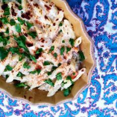 Roasted Butternut Squash and Sweet Onion Penne Pasta Bake with a Parmesan Bechamel