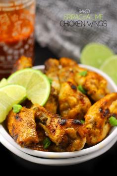 Baked Sriracha Lime Chicken Wings - made with sriracha and fresh lime, these wings make the recipe for your next game day or everyday dinner!