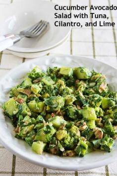 Cucumber Avocado Tuna Salad with cilantro and lime. I only choose the best recipes to share with you, so I know you’ll love this one, too! It’s the perfect, fresh, summery way to use up canned tuna.