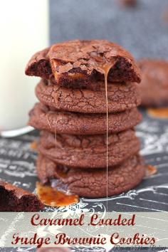 These Caramel Loaded Fudge Brownie Cookies from Roxana's Home Baking are truly a chocolate lover's dream come true. This chocolate cookie recipe uses chopped Rolos and caramels to get that ooey, gooey texture you love.