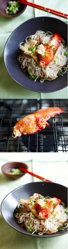 Lobster and Mushroom Noodles - light and delicious noodles with grilled lobster and mushroom!!! | rasamalaysia.com