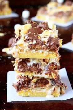 Gooey Ritz Peanut Butter Cup S’mores Bars - out of the hundreds of cookie recipes I've tried, my daughter exclaimed "these are the best ones EVER!"