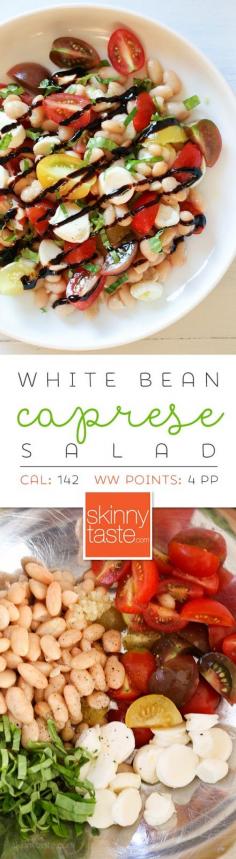 
                    
                        White Bean Caprese Salad – a delicious, protein packed summer salad that is EASY to make, no cooking required!
                    
                