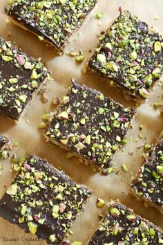 
                    
                        chocolate cannoli bars with dark chocolate ganache and pistachios
                    
                