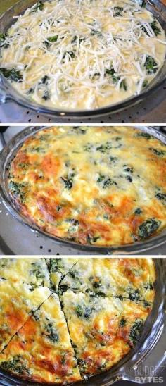 Spinach, Mushroom Feta Crustless Quiche Recipe -- Low Carb on a budget!