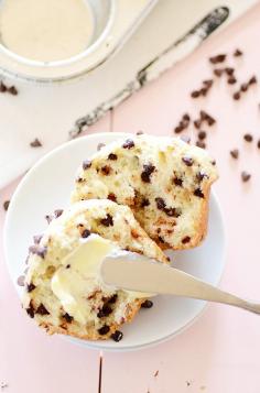 Utterly in love with this easy recipe for soft and fluffy, HUGE Bakery-style Chocolate Chip Muffins! Great breakfast recipe.