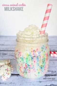 circus animal milkshake!  Oh YUM!! Get some ice cream, milk, animal cookies & blend away. Add whip topping. Great summer treat.