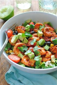 Chipotle prawn salad bowls.