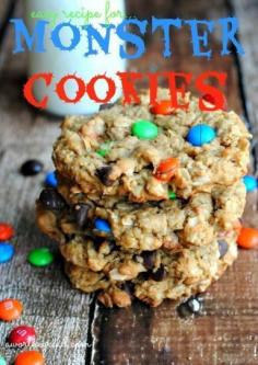 Who cares about the kids! I love monster cookies!  You're kids will LOVE this easy recipe for Monster Cookies! Definitely a big hit! #recipes #cookierecipes