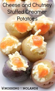 Cheese and Chutney Stuffed Creamer Potatoes Recipe by Noshing With The Nolands - These little potatoes are easy to make with only four ingredients but huge on flavor! #LittlePotatoCompany #giveaway