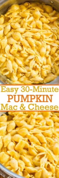Easy 30-Minute Stovetop Pumpkin Macaroni and Cheese - The pumpkin flavor is subtle compared to the super CHEESY and creamy factor!! The pumpkin boosts the cheesiness to a whole new level everyone loves!!