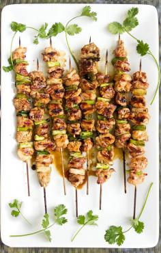 Yakitori Chicken. Skewered tender chicken and scallions, glazed and grilled with a delicious Japanese sauce.