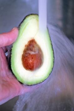 
                    
                        How to keep an avocado from browning.. run it under very cold water or dunk it in ice water. Place the unused half over top.
                    
                