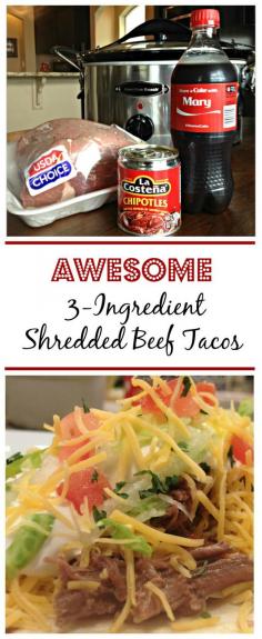AWESOME 3-INGREDIENT CROCK POT SHREDDED BEEF TACOS ! SweetLittleBluebird.com