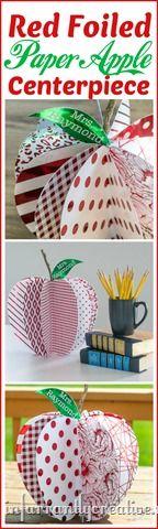 
                    
                        DIY PAPER CRAFTS | Large paper apple centerpiece ~ Find the step-by-step tutorial to make this apple out of paper. It makes a great teacher gift for back-to-school and looks adorable on a desk or shelf!
                    
                
