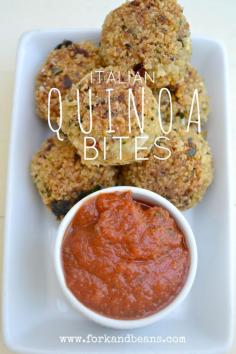 Italian Quinoa Bites | Fork and Beans Gluten,eggs,& Dairy Free For the bread coating: 1 cup Rice Chex 1/2 tsp basil 1/2 tsp oregano 1/2 tsp thyme For the Quinoa Bites: 1/2 c. dried quinoa, cooked with 1 c. water 2 Tb gluten-free flour 1 Tb flaxseed meal + 2 Tb water, let sit for 5-7 min 1 Tb sundried tomatoes (in oil), diced 1 Tb non-dairy cheese of choice (optional) 4 fresh basil leaves, chopped finely 1 tsp non-dairy milk