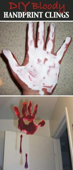Elmer's glue & red food coloring bloody hand print window clings