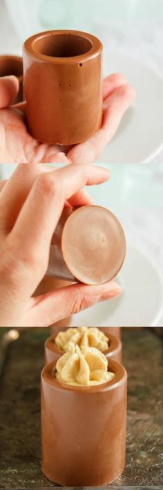 
                    
                        How to make chocolate shot glasses and then fill them with a light peanut butter mousse (#glutenfree)
                    
                