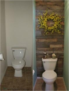 Very creative way to re-use palette wood- love to do this to our east bathroom wall Liz Mester z Green ...you could so do this to downstairs bathroom!!!... just be careful Justin doesnt burn it first Small Bathroom Ideas: Make Your Bathroom Look And Feel Larger #Small_Bathroom_Ideas #Bathroom_Ideas #Home_Decor