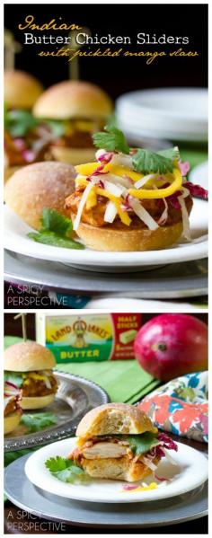 Butter Chicken Sliders with Pickled Mango Slaw