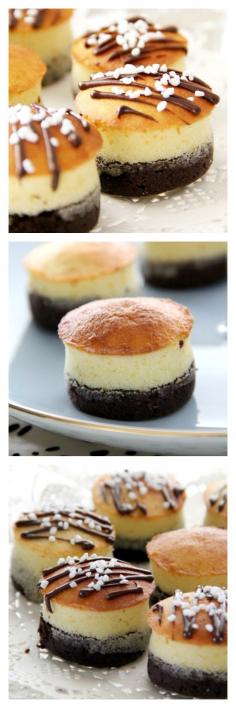 Brownie Butter Cake Recipe, in cupcake size. Sinful chocolate brownie topped with rich buttery cake on top, with chocolate sauce and sprinkles!