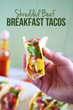 
                    
                        Shredded Beef Breakfast Tacos // 24 Carrot Life #crockpot #beef #ad #tacos #healthy
                    
                