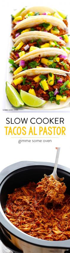 Slow Cooker Tacos Al Pastor -- simple to make in the crockpot, and full of amazing flavor! | https://gimmesomeoven.com #slowcooker #recipe #crockpot #healthy #recipes