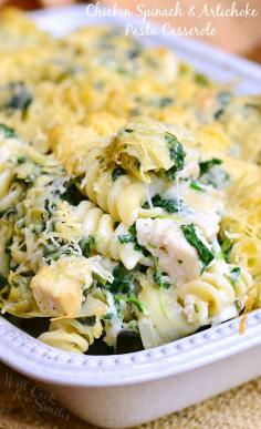 Chicken Spinach and Artichoke Pasta Casserole from willcookforsmiles.com
