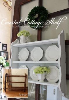 coastal cottage shelf using old fence pickets, fences, painted furniture, repurposing upcycling, shabby chic, shelving ideas