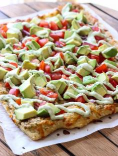 Skinny Avocado Pizza Recipe  http://www.vegetarianrecipes247.com/skinny-avocado-pizza/
